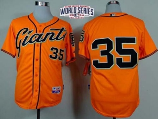 San Francisco Giants #35 Brandon Crawford Orange Alternate Cool Base W 2014 World Series Patch Stitc