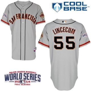 San Francisco Giants #55 Tim Lincecum Grey Cool Base W 2014 World Series Patch Stitched MLB Jersey