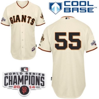 San Francisco Giants #55 Tim Lincecum Cream W 2014 World Series Champions Patch Stitched MLB Jersey