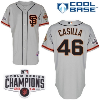 San Francisco Giants #46 Santiago Casilla Grey Road 2 Cool Base W 2014 World Series Champions Patch