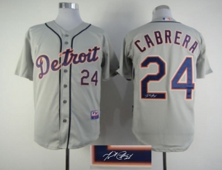Autographed MLB Alternate 2 Detroit Tigers #24 Miguel Cabrera Grey Cool Base Stitched Jersey
