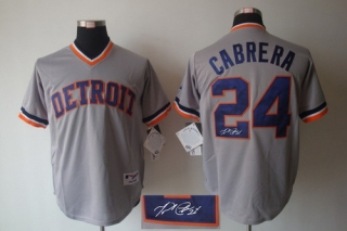 Autographed MLB Alternate 1 Detroit Tigers #24 Miguel Cabrera Grey Cool Base Stitched Jersey