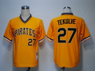 Mitchell and Ness Pittsburgh Pirates #27 Kent Tekulve Yellow Throwback Stitched MLB Jersey