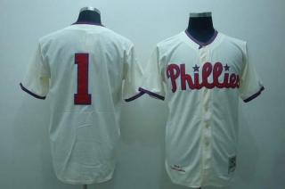 Mitchell and Ness Philadelphia Phillies #1 Richie Ashburn Stitched Cream Throwback MLB Jersey
