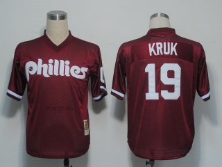 Mitchell and Ness 1991 Philadelphia Phillies #19 John Kruk Red Stitched MLB Jersey