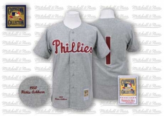 Mitchell And Ness 1950 Philadelphia Phillies #1 Richie Ashburn Grey Stitched MLB Jersey