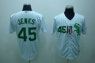 Chicago White Sox -45 Bobby Jenks Stitched White Green Strip MLB Jersey