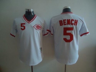 Mitchell and Ness Cincinnati Reds -5 Johnny Bench Stitched White Throwback MLB Jersey