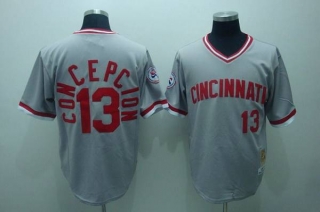 Mitchell and Ness Cincinnati Reds -13 Dave Concepcion Stitched Grey Throwback MLB Jersey