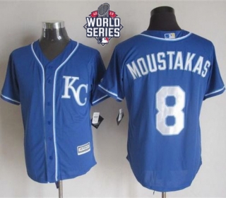Kansas City Royals -8 Mike Moustakas Blue Alternate 2 New Cool Base W 2015 World Series Patch Stitch