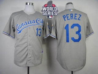 Kansas City Royals -13 Salvador Perez Grey Cool Base W 2015 World Series Patch Stitched MLB Jersey
