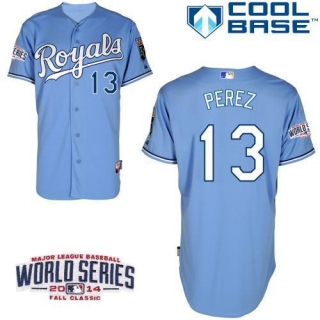 Kansas City Royals -13 Salvador Perez Light Blue Cool Base W 2014 World Series Patch Stitched MLB Je