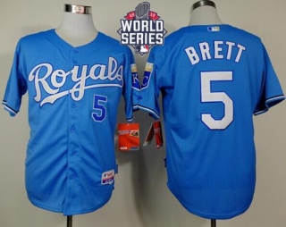 Kansas City Royals -5 George Brett Light Blue Alternate Cool Base W 2015 World Series Patch Stitched