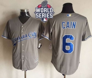 Kansas City Royals -6 Lorenzo Cain New Grey Cool Base W 2015 World Series Patch Stitched MLB Jersey