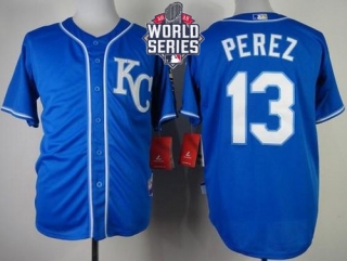 Kansas City Royals -13 Salvador Perez Blue Alternate 2 Cool Base W 2015 World Series Patch Stitched