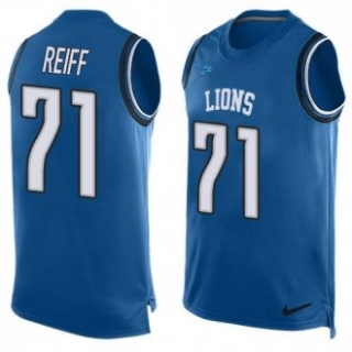 Nike Lions -71 Riley Reiff Blue Team Color Stitched NFL Limited Tank Top Jersey