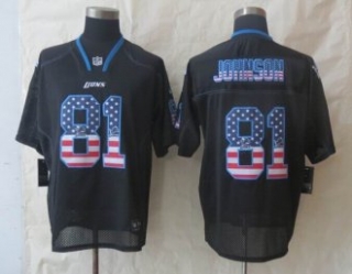 2014 New Nike Detroit Lions 81 Johnson USA Flag Fashion Black Elite Jerseys