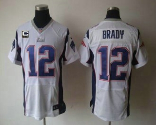 Nike Patriots -12 Tom Brady White With C Patch Stitched NFL Elite Jersey