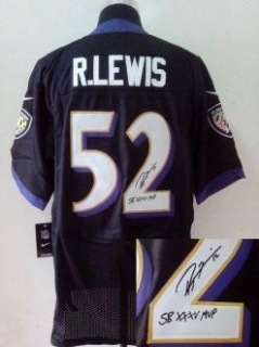 Nike Ravens -52 Ray Lewis Black Alternate Stitched NFL Elite Autographed Jersey