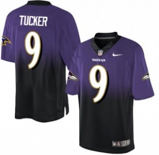 Nike Ravens -9 Justin Tucker Purple Black Stitched NFL Elite Fadeaway Fashion Jersey
