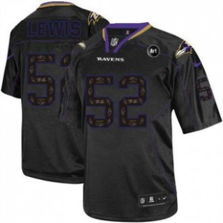 Nike Ravens -52 Ray Lewis New Lights Out Black With Art Patch Stitched NFL Elite Jersey
