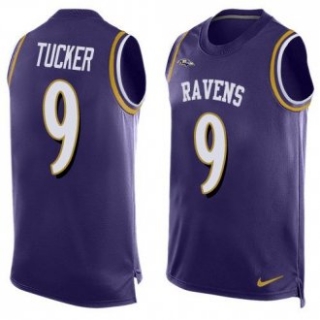 Nike Ravens -9 Justin Tucker Purple Team Color Stitched NFL Limited Tank Top Jersey