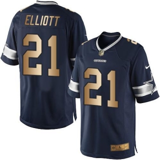 Nike Cowboys -21 Ezekiel Elliott Navy Blue Team Color Stitched NFL Limited Gold Jersey