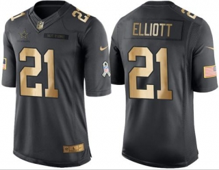 Nike Cowboys -21 Ezekiel Elliott Black Stitched NFL Limited Gold Salute To Service Jersey