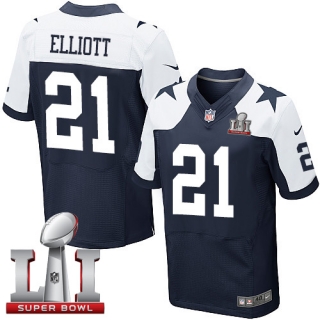 Nike Cowboys -21 Ezekiel Elliott Navy Blue Thanksgiving Stitched NFL Super Bowl LI 51 Throwback Elit