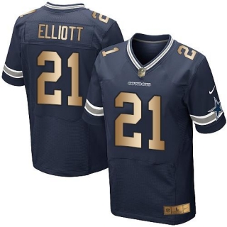 Nike Cowboys -21 Ezekiel Elliott Navy Blue Team Color Stitched NFL Elite Gold Jersey