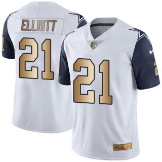 Nike Cowboys -21 Ezekiel Elliott White Stitched NFL Limited Gold Rush Jersey
