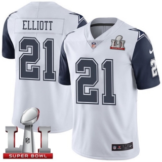 Nike Cowboys -21 Ezekiel Elliott White Stitched NFL Super Bowl LI 51 Limited Rush Jersey