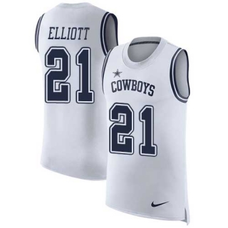 Nike Cowboys -21 Ezekiel Elliott White Stitched NFL Limited Rush Tank Top Jersey