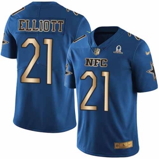 Nike Cowboys -21 Ezekiel Elliott Navy Stitched NFL Limited Gold NFC 2017 Pro Bowl Jersey