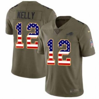 Nike Bills -12 Jim Kelly Olive USA Flag Stitched NFL Limited 2017 Salute To Service Jersey