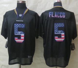 Nike Ravens -5 Joe Flacco Black Men's Stitched NFL Elite USA Flag Fashion Jersey