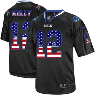 Nike Bills -12 Jim Kelly Black Men's Stitched NFL Elite USA Flag Fashion Jersey