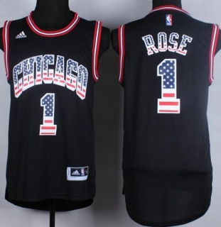 Chicago Bulls -1 Derrick Rose Black USA Flag Fashion Stitched NBA Jersey