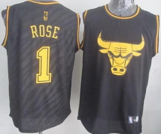 Chicago Bulls -1 Derrick Rose Black Precious Metals Fashion Stitched NBA Jersey