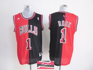 Chicago Bulls -1 Derrick Rose Black Red Split Fashion Stitched NBA Autographed Jersey