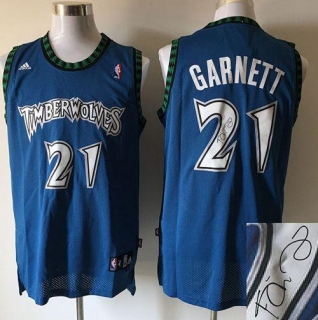 Minnesota Timberwolves -21 Kevin Garnett Blue Autographed Stitched NBA Jersey