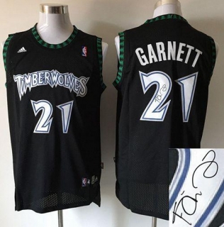 Minnesota Timberwolves -21 Kevin Garnett Black Autographed Stitched NBA Jersey