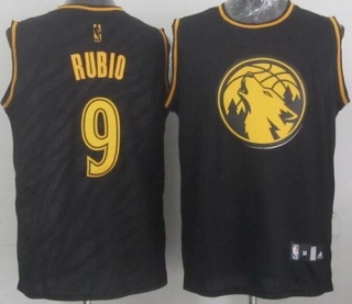 Minnesota Timberwolves -9 Ricky Rubio Black Precious Metals Fashion Stitched NBA Jersey
