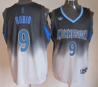 Minnesota Timberwolves -9 Ricky Rubio Black Grey Fadeaway Fashion Stitched NBA Jersey