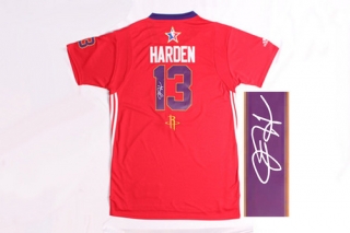 Autographed NBA Houston Rockets -13 James Harden Red 2014 All Star Stitched Jersey