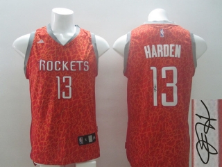 Autographed NBA Houston Rockets -13 James Harden Red Crazy Light Stitched Jersey