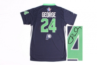 Autographed 2014 NBA All Star Indiana Pacers -24 Paul George Swingman Navy Blue Jersey