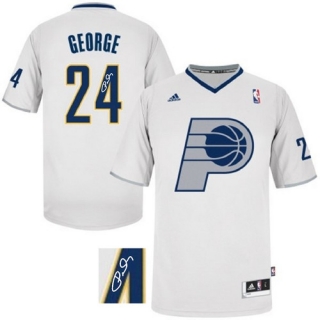Autographed NBA New Indiana Pacers -24 Paul George White Stitched NBA Jersey