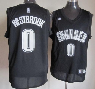 Oklahoma City Thunder -0 Russell Westbrook Black White Stitched NBA Jersey