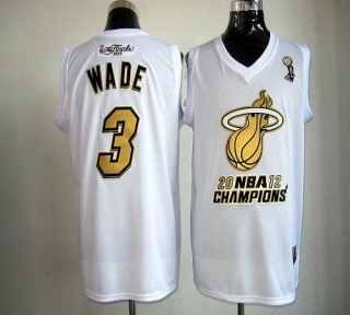 Miami Heat -3 Dwyane Wade White Majestic 2012 NBA Champions Stitched NBA Jersey